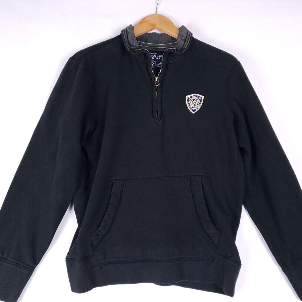 American Eagle Outfitters Pullover Sweatshirt Mens Black 1/4 Zip Size M Normcore
